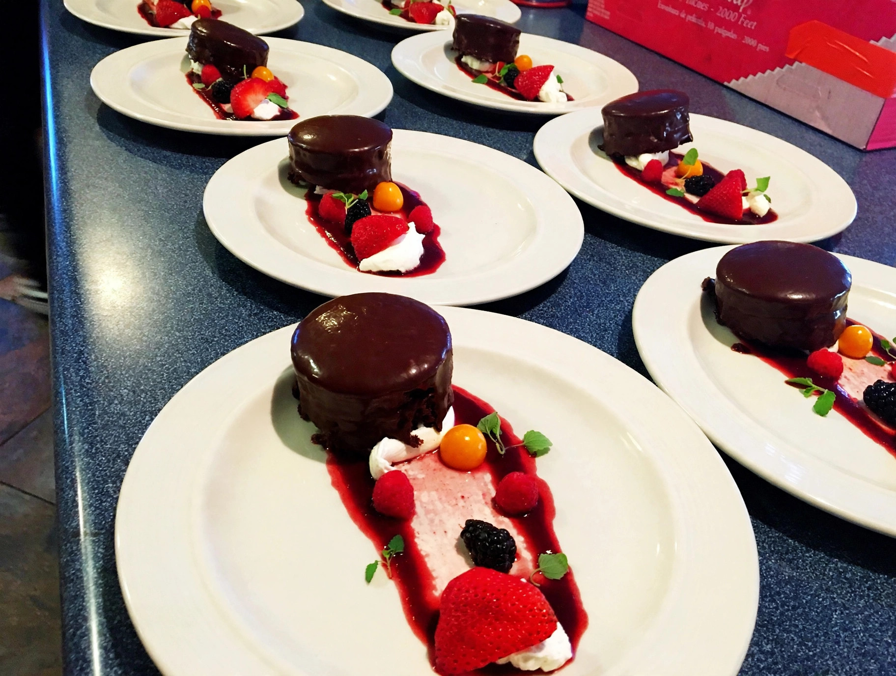 Chocolate desserts with fresh berries
