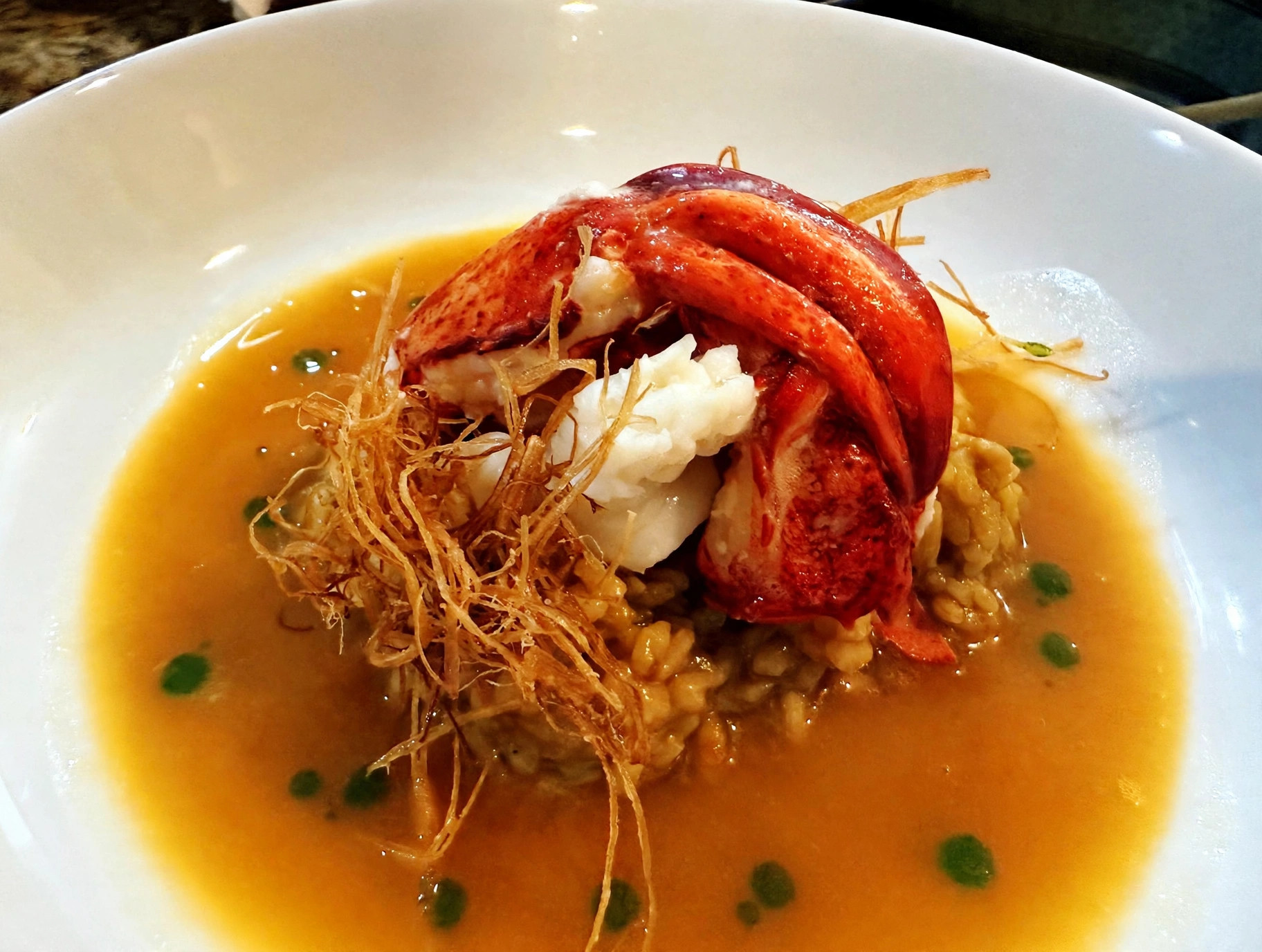 Lobster risotto with crispy leeks